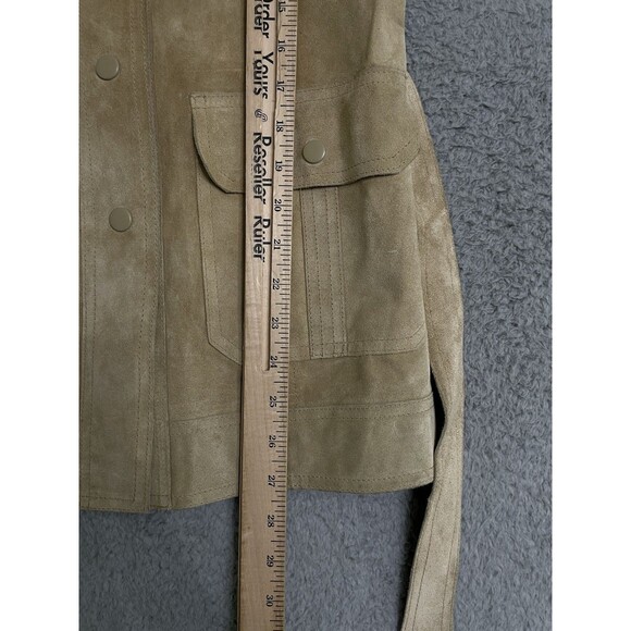 Vintage Express World Brand Tan Leather Belted Coat Womens Small Pockets - Picture 11 of 11